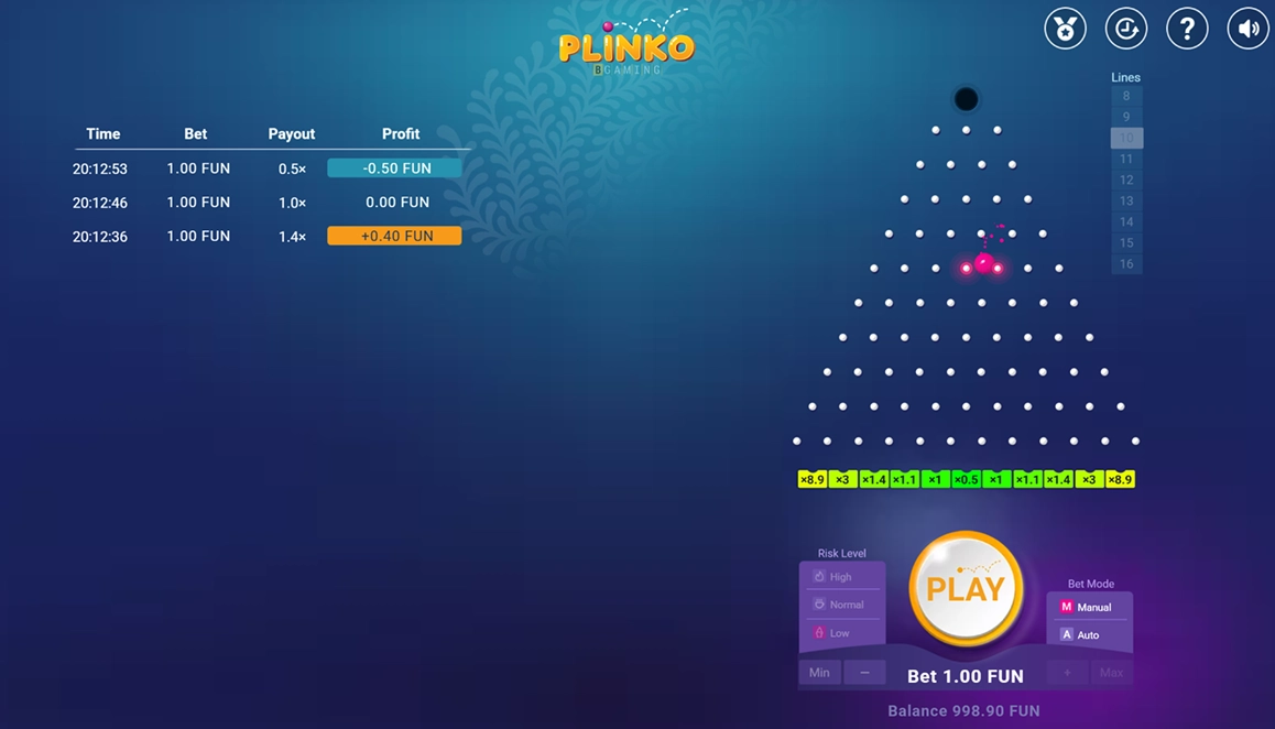 Plinko Spiel von BGaming - beliebte Casino Variante