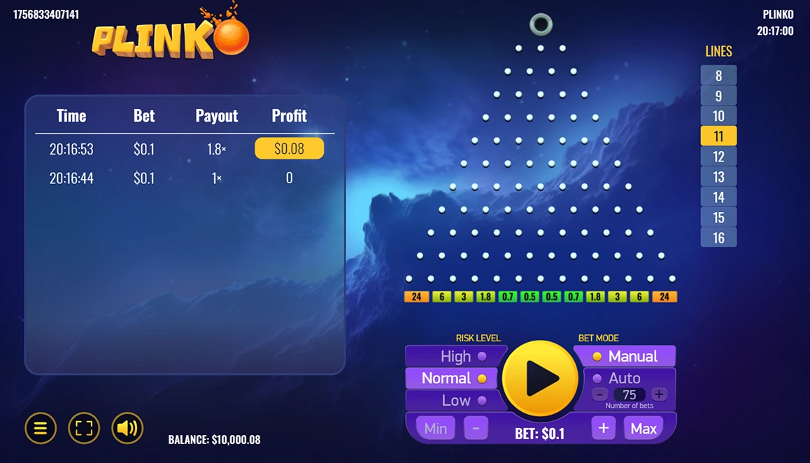 Plinko Spiel von Platipus Gaming mit modernem Design